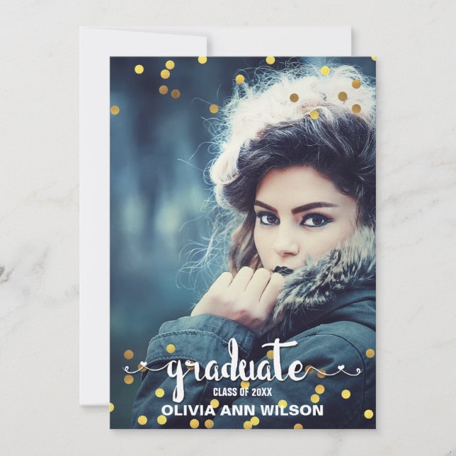 Imitate Gold Foil Confetti Foto Graduation Party Einladung (Vorderseite)