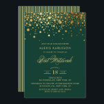 Imitate Gold Foil Confetti Green Bat Mitzvah Einladung<br><div class="desc">Mit dieser eleganten goldenen und dunkelgrünen Einladung laden Sie Familie und Freunde zum Bat Mitzvah Ihrer Tochter ein. Es zeigt Imitate goldene Konfetti Punkte und Streifen Muster. Personalisieren Sie diese durch Hinzufügen von Namen,  Datum,  Uhrzeit,  Veranstaltungsort und anderen Veranstaltungsdetails. Matching-Elemente sind verfügbar.</div>