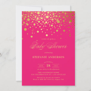 Imitate Gold Foil Confetti Hot Pink Baby Dusche Einladung
