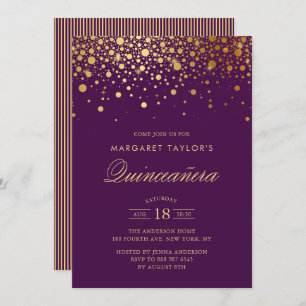 Imitate Gold Foil Confetti Lila Quinceañera Einladung