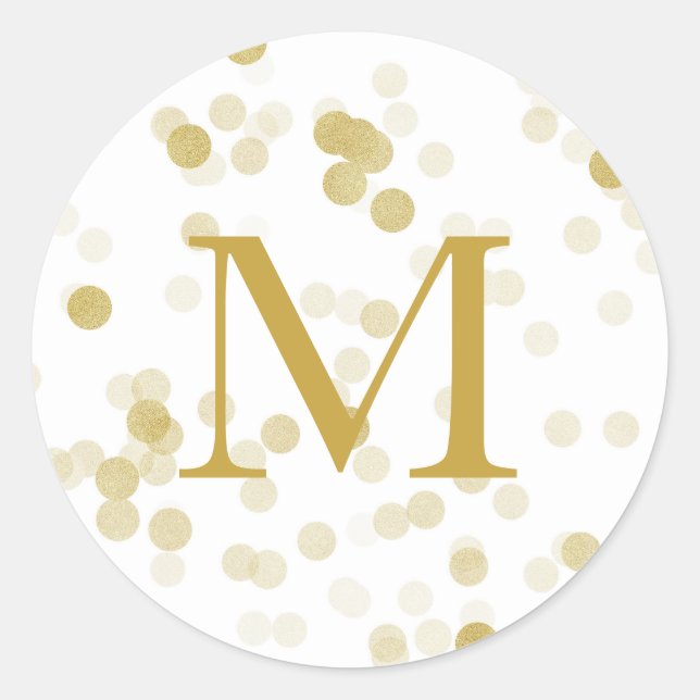 Imitate Gold Foil Confetti Monogram Runder Aufkleber (Vorderseite)