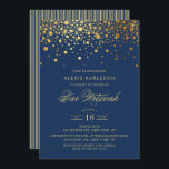 Imitate Gold Foil Confetti Navy Blue Bar Mitzvah Einladung<br><div class="desc">Mit dieser eleganten marineblauen und goldenen Einladung laden Sie Familie und Freunde zur Bar Mitzvah Ihres Sohnes ein. Es zeigt Imitate goldene Konfetti Punkte und Streifen Muster. Personalisieren Sie diese durch Hinzufügen von Namen,  Datum,  Uhrzeit,  Veranstaltungsort und anderen Veranstaltungsdetails. Matching-Elemente sind verfügbar.</div>