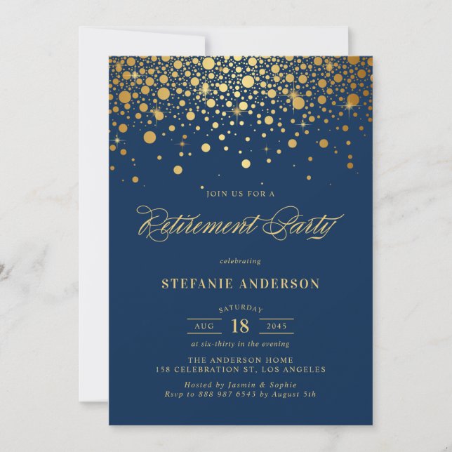 Imitate Gold Foil Confetti Navy Blue Retirement Pa Einladung (Vorderseite)