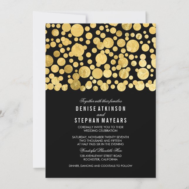 Imitate Gold Foil Confetti Schwarze Hochzeit Einla Einladung (Vorderseite)