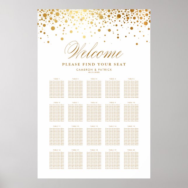 Imitate Gold Foil Confetti Weißer Hochzeitsplan Poster (Vorne)