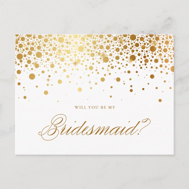 Imitate Gold Foil Confetti werden Sie meine Brides Einladungspostkarte (Vorderseite)