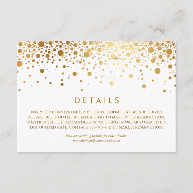 Imitate Gold Foil Confetti White Wedding Details Begleitkarte (Vorderseite)