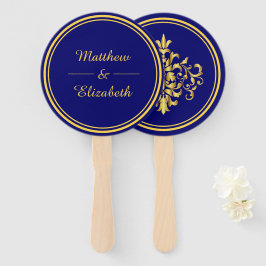 Imitate Gold Foil Damask Royal Blue Wedding Fächer