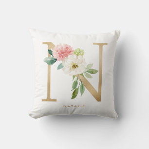 Imitate Gold Foil Floral Letter N Monogramm Kissen