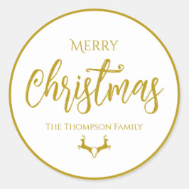 Imitate-Gold Foil Frohe Weihnachten| Familienname Runder Aufkleber