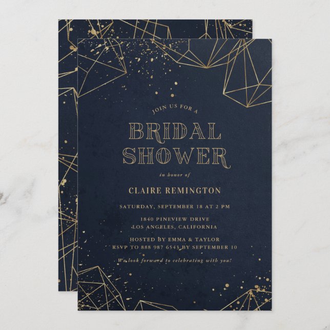 Imitate Gold Foil Geometric Polygons Brautparty Einladung (Vorne/Hinten)