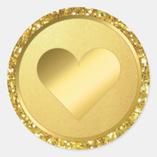 Imitate Gold Foil Glitzer Heart Wedding Envelope Runder Aufkleber
