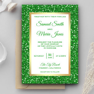 Imitate Gold Foil Green Glitzer Einladung Hochzeit