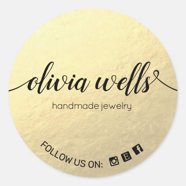 Imitate Gold Foil Handgeschriebene Script Social M Runder Aufkleber (Vorderseite)