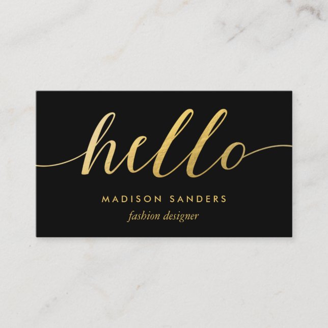 Imitate Gold Foil Hello Typografy Classic Black Visitenkarte (Vorderseite)
