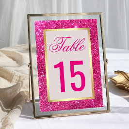 Imitate Gold Foil Hot Pink Glitzer Hochzeit Tischnummer