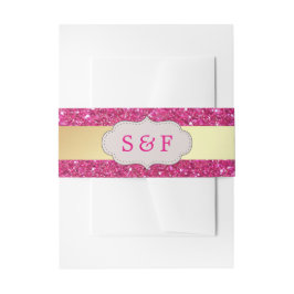 Imitate Gold Foil Hot Pink Glitzer Wedding Monogra Einladungsbanderole