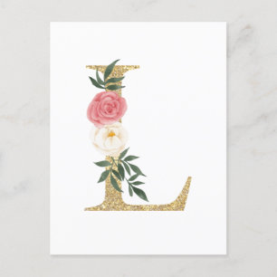 Imitate Gold Foil Letter L Blush Floral Monogramm Postkarte