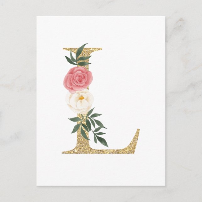 Imitate Gold Foil Letter L Blush Floral Monogramm Postkarte (Vorderseite)
