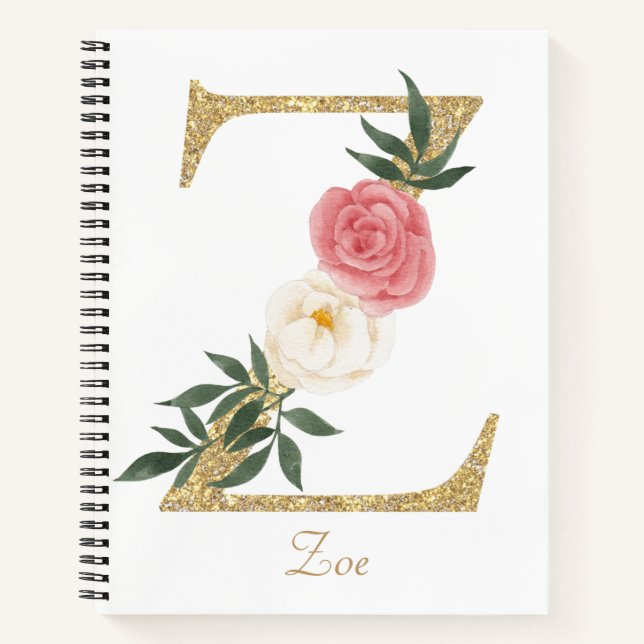 Imitate Gold Foil Letter Z Blush Floral Monogramm Notizbuch (Vorderseite)