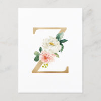 Imitate Gold Foil Letter Z Blush Floral Monogramm