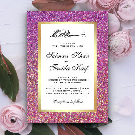 Imitate Gold Foil Lila Glitzer Islamische Hochzeit Einladung