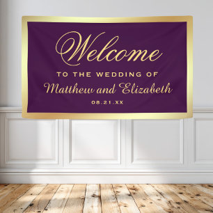 Imitate Gold Foil Lila Hochzeit Willkommen Banner
