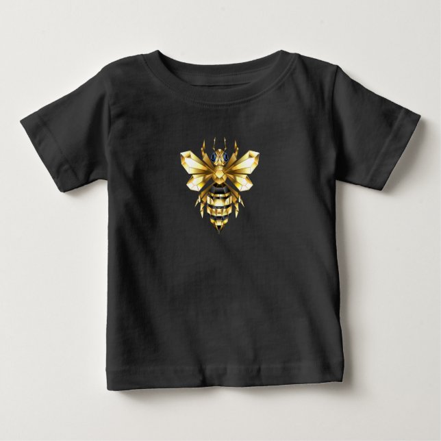 Imitate Gold Foil Logo Bee Polygonal auf Schwarz Baby T-shirt (Vorderseite)