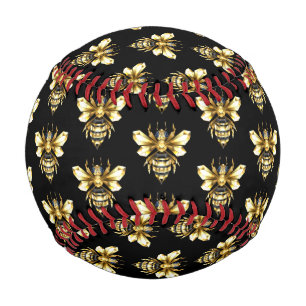 Imitate Gold Foil Logo Bee Polygonal auf Schwarz Baseball