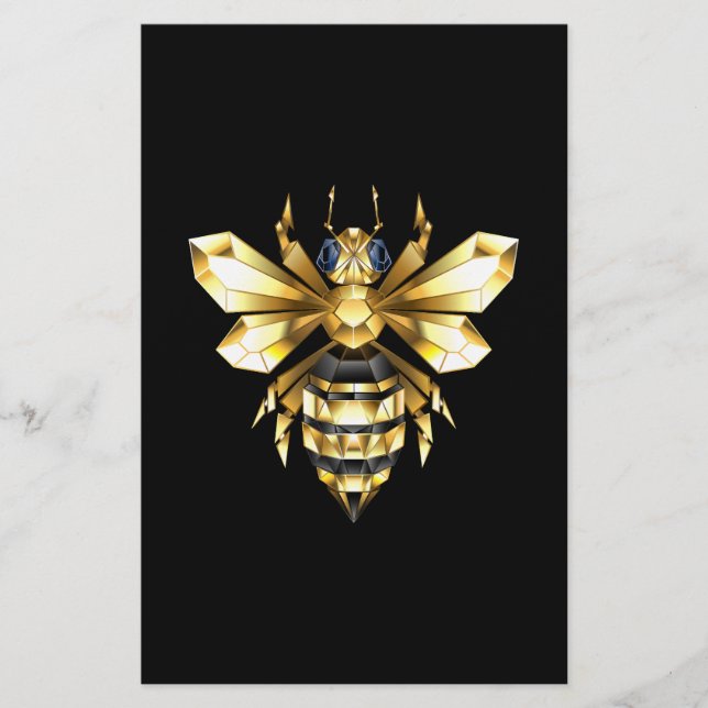 Imitate Gold Foil Logo Bee Polygonal auf Schwarz Briefpapier (Vorderseite)
