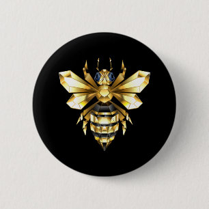 Imitate Gold Foil Logo Bee Polygonal auf Schwarz Button
