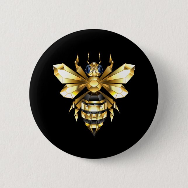 Imitate Gold Foil Logo Bee Polygonal auf Schwarz Button (Vorderseite)