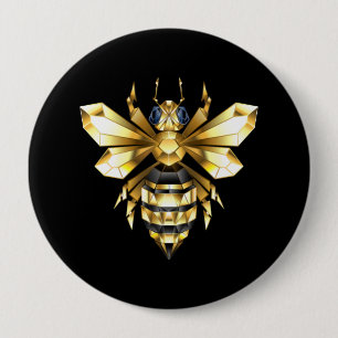 Imitate Gold Foil Logo Bee Polygonal auf Schwarz Button