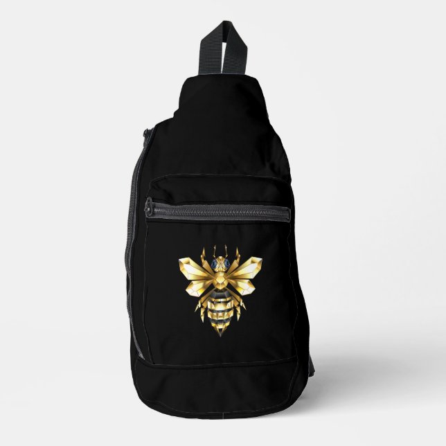 Imitate Gold Foil Logo Bee Polygonal auf Schwarz Crossbody Bag (Vorderseite)