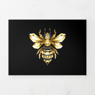 Imitate Gold Foil Logo Bee Polygonal auf Schwarz Dreifach Gefaltete Urlaubskarte