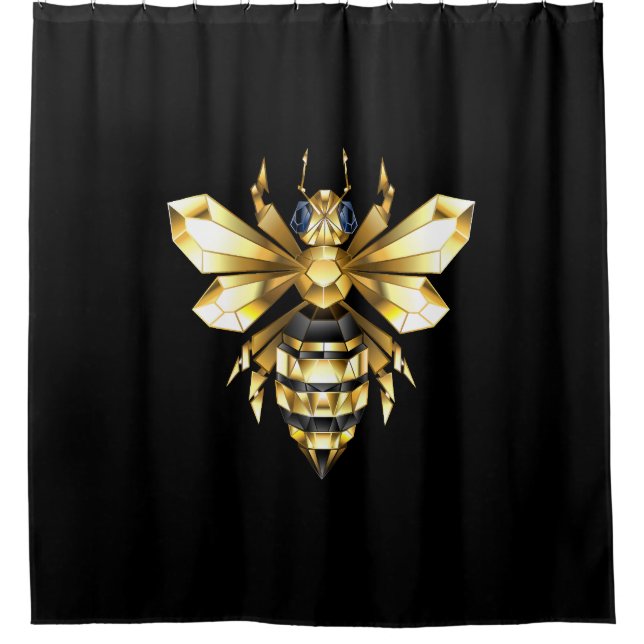 Imitate Gold Foil Logo Bee Polygonal auf Schwarz Duschvorhang (Vorderseite)