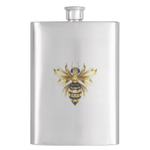 Imitate Gold Foil Logo Bee Polygonal auf Schwarz Flachmann