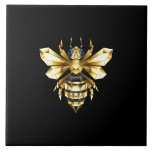 Imitate Gold Foil Logo Bee Polygonal auf Schwarz Fliese