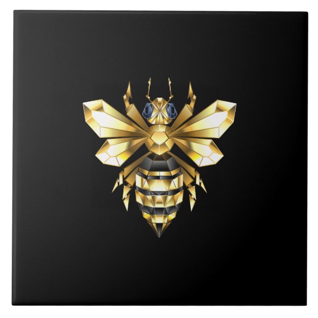 Imitate Gold Foil Logo Bee Polygonal auf Schwarz Fliese (Vorderseite)