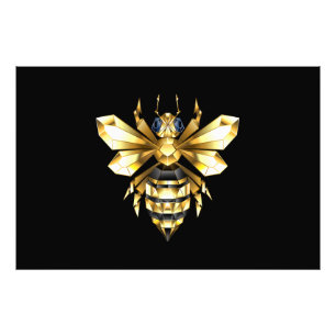 Imitate Gold Foil Logo Bee Polygonal auf Schwarz Fotodruck