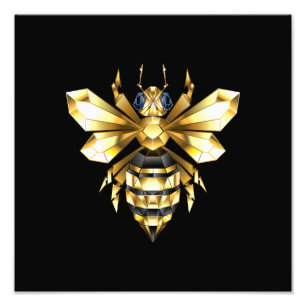 Imitate Gold Foil Logo Bee Polygonal auf Schwarz Fotodruck