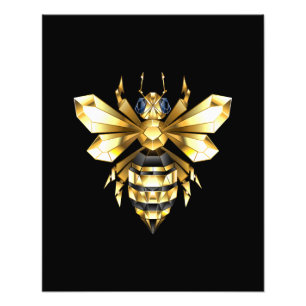 Imitate Gold Foil Logo Bee Polygonal auf Schwarz Fotodruck