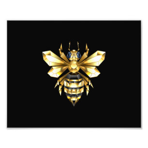Imitate Gold Foil Logo Bee Polygonal auf Schwarz Fotodruck