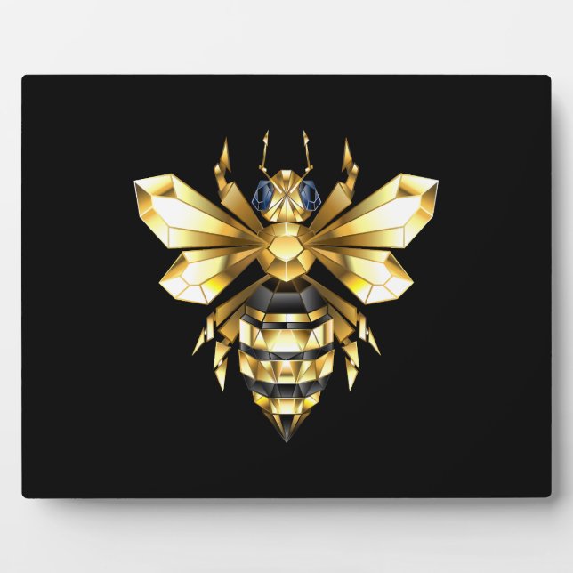 Imitate Gold Foil Logo Bee Polygonal auf Schwarz Fotoplatte (Vorderseite)