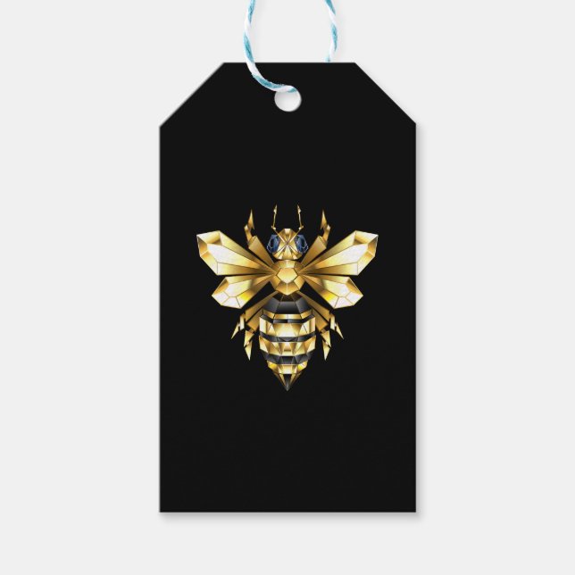 Imitate Gold Foil Logo Bee Polygonal auf Schwarz Geschenkanhänger (Vorderseite)