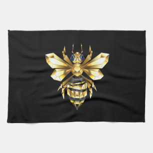 Imitate Gold Foil Logo Bee Polygonal auf Schwarz Geschirrtuch