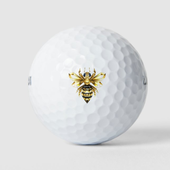 Imitate Gold Foil Logo Bee Polygonal auf Schwarz Golfball (Vorderseite)
