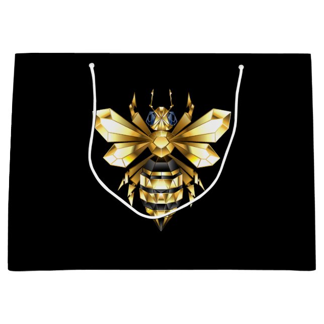 Imitate Gold Foil Logo Bee Polygonal auf Schwarz Große Geschenktüte (Vorderseite)