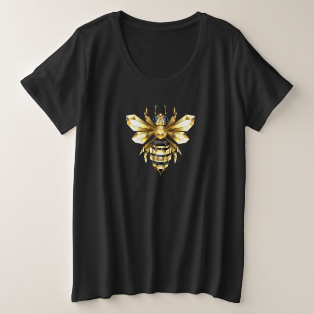 Imitate Gold Foil Logo Bee Polygonal auf Schwarz Große Größe T-Shirt (Design vorne)