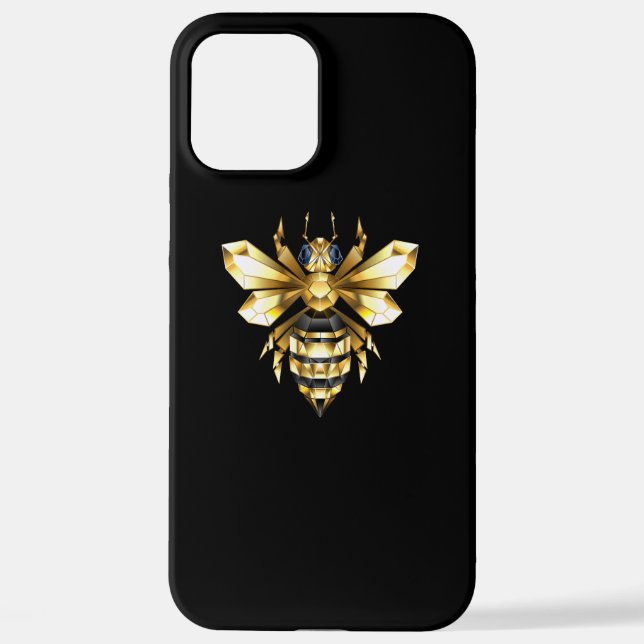 Imitate Gold Foil Logo Bee Polygonal auf Schwarz iPhone Hülle (Rückseite)